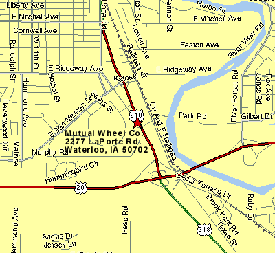 Map to Mutual Wheel Co., Waterloo IA